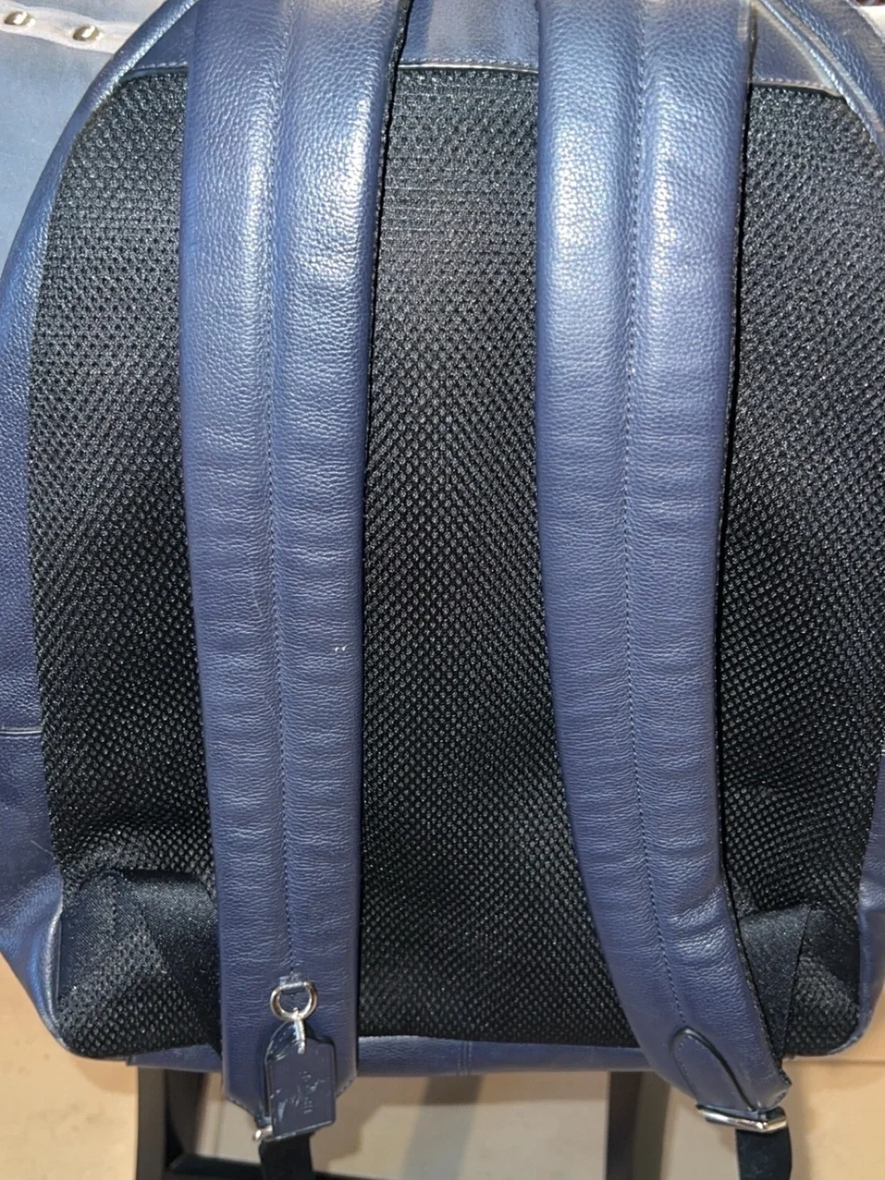 Coach Black Leather Backpack with Blue Center Stripe